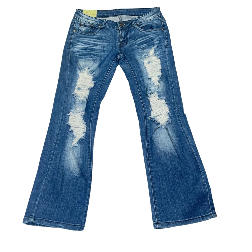 Y2K Machine Jeans Flare Jeans Blue Distressed Low Rise Grunge Women 31